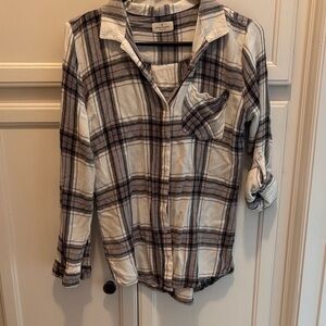 Thread & Supply Plaid Button Down Shirt - Black and White